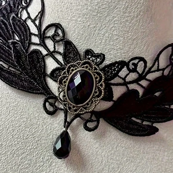 Black Gothic Lace Choker Victorian Dark Academia Necklace Goth - Picture 8 of 10
